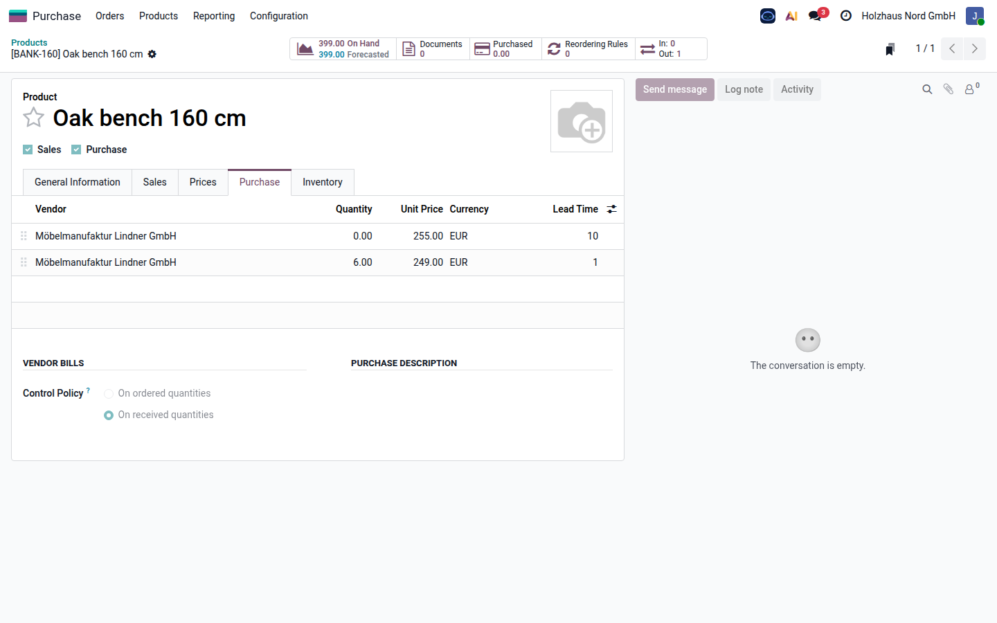 After applying: the quoted price as a vendor price on the product.