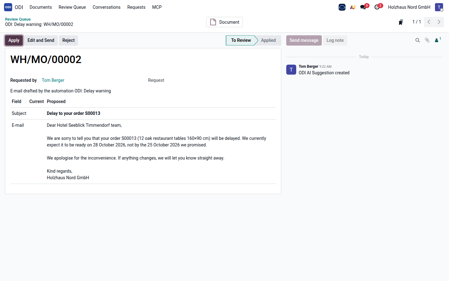 The drafted e-mail to the hotel.